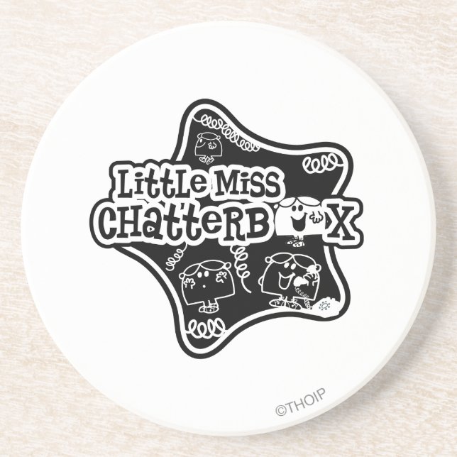 Little Miss Chatterbox | Black & White Star Coaster (Front)
