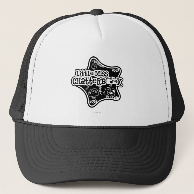 Little Miss Chatterbox | Black & White Star Trucker Hat (Front)
