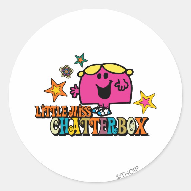Little Miss Chatterbox & Colorful Stars Classic Round Sticker (Front)