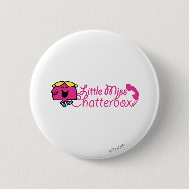 Little Miss Chatterbox | Telephone Cord Lettering 6 Cm Round Badge (Front)