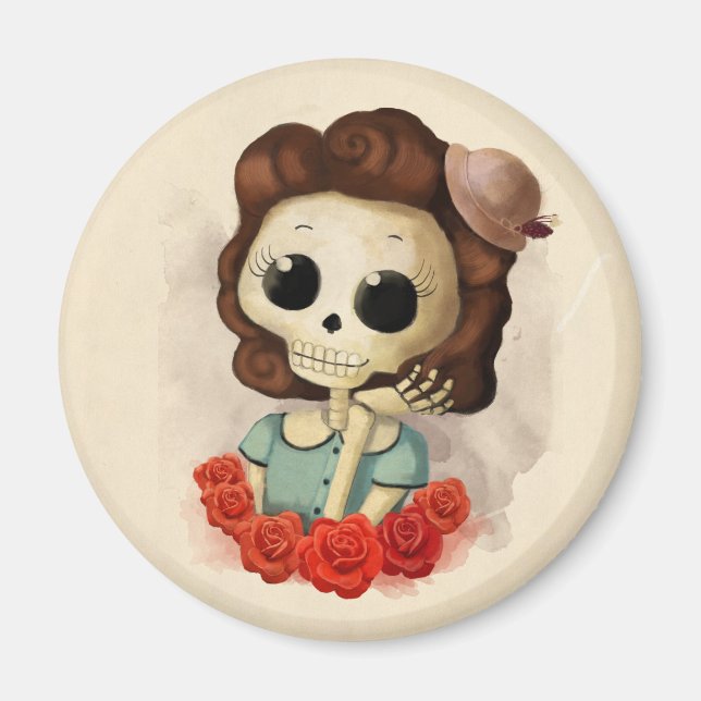 Little Miss Death and Roses Magnet (Front)