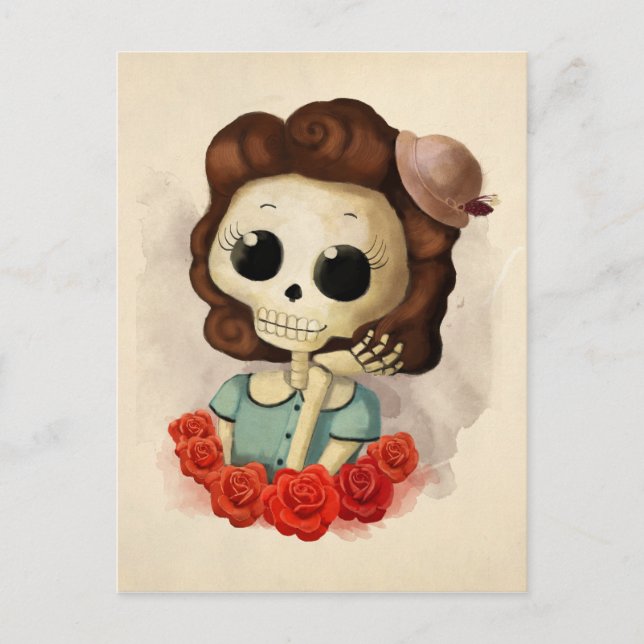 Little Miss Death and Roses Postcard (Front)