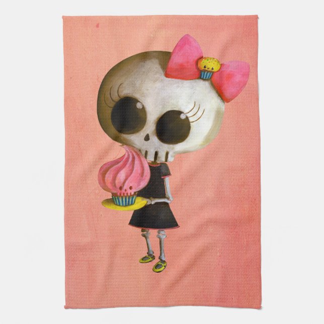Little Miss Death with Cupcake Tea Towel (Vertical)