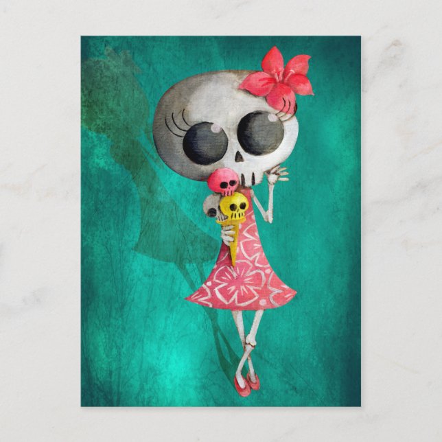 Little Miss Death with Halloween Ice Cream Postcard (Front)