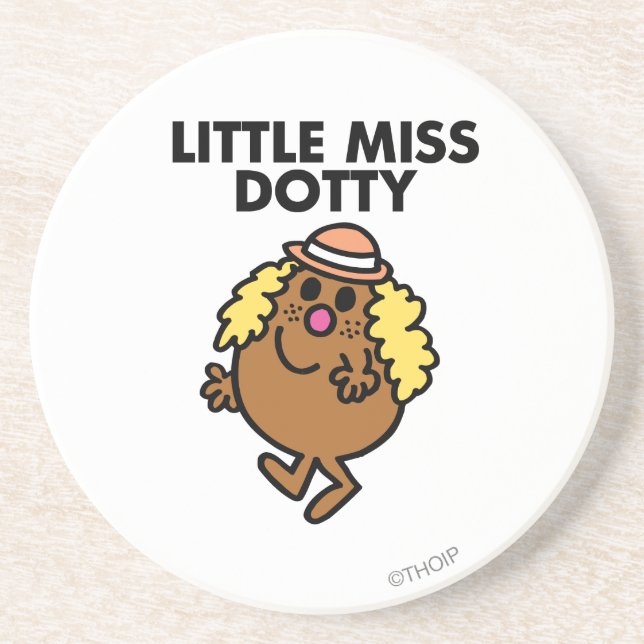 Little Miss Dotty Waving Coaster (Front)