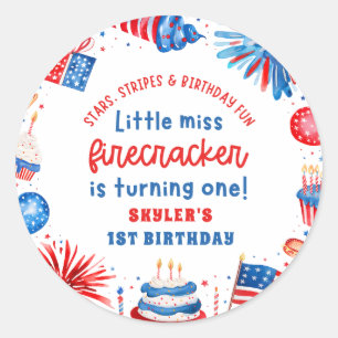 Little Miss Firecracker 4th of July 1st Birthday Classic Round Sticker