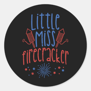 Little Miss Firecracker Funny 4th Of July Patriot Classic Round Sticker