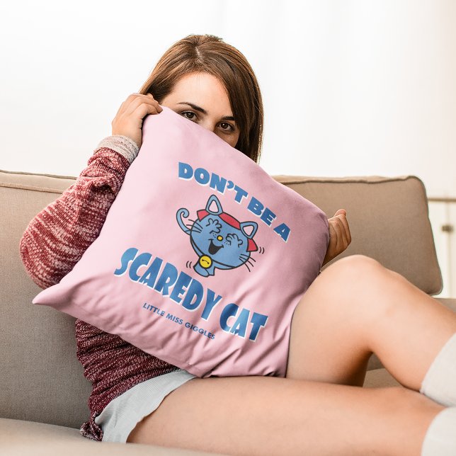 Little Miss Giggles Scaredy Cat Halloween Cushion (Person holding pillow)