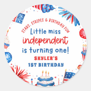 Little Miss Independent 4th of July 1st Birthday Classic Round Sticker