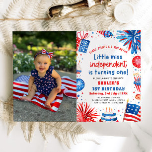 Little Miss Independent 4th of July 1st Birthday Invitation