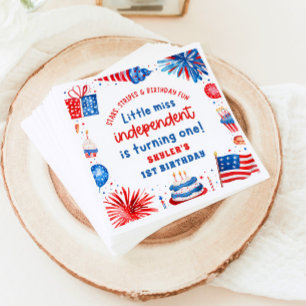 Little Miss Independent 4th of July 1st Birthday Napkin