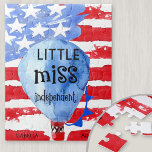 Little Miss Independent Stars and Stripes Custom Jigsaw Puzzle<br><div class="desc">30 Piece Personalised Jigsaw Puzzle with Stars and Stripes theme. The design features a distressed version of the US flag with stars and stripes in red white and blue. The hot air balloon is lettered with the words "Little Miss Independent" and the template is set up for you to add...</div>