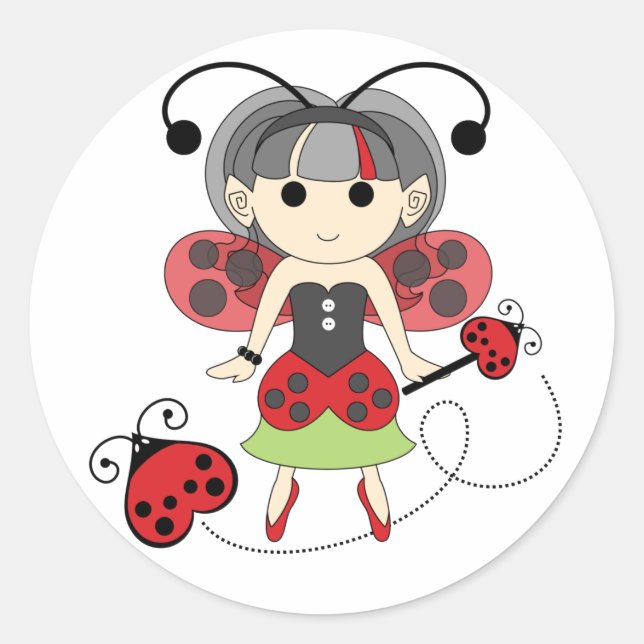 Little Miss Ladybug Girl Fairy Bug Circle Stickers (Front)