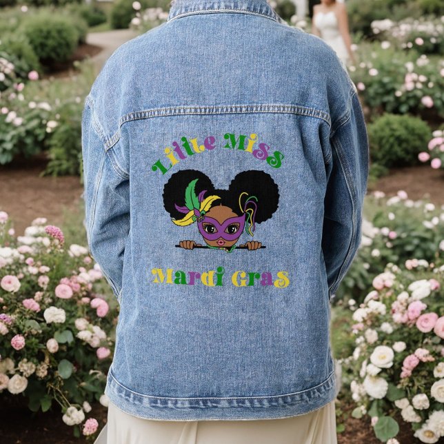 Little Miss Mardi Gras Afro Girl  Denim Jacket (Creator Uploaded)