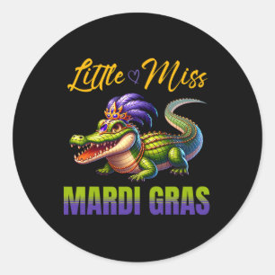 Little Miss Mardi Gras Alligator Mardigator Cute K Classic Round Sticker