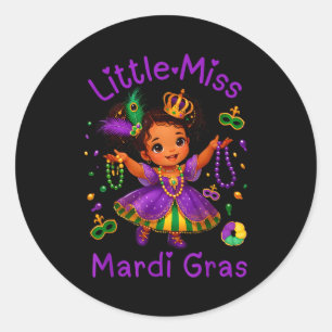 Little Miss Mardi Gras Messy Bun Girls Kids New Or Classic Round Sticker
