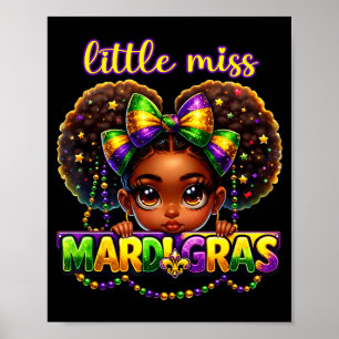 Little Miss Mardi Gras Messy Bun Girls Kids New Or Poster