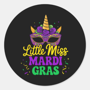 Little Miss Mardi Gras Unicorn Mask For Girls And Classic Round Sticker