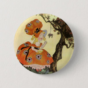 Little Miss Muffet & Spider, Vintage Mother Goose 6 Cm Round Badge