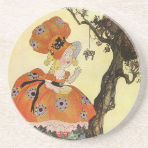 Little Miss Muffet & Spider, Vintage Mother Goose Coaster