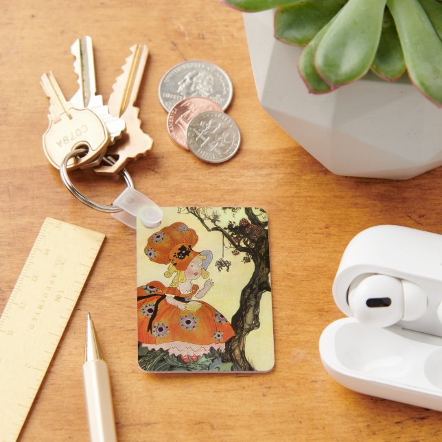 Little Miss Muffet & Spider, Vintage Mother Goose Key Ring (Desk)