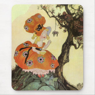 Little Miss Muffet & Spider, Vintage Mother Goose Mouse Pad