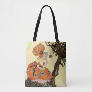 Little Miss Muffet & Spider, Vintage Mother Goose Tote Bag