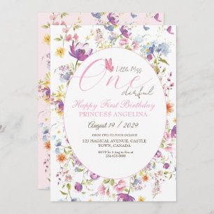 Little Miss One derful floral 1st Birthday Party Invitation