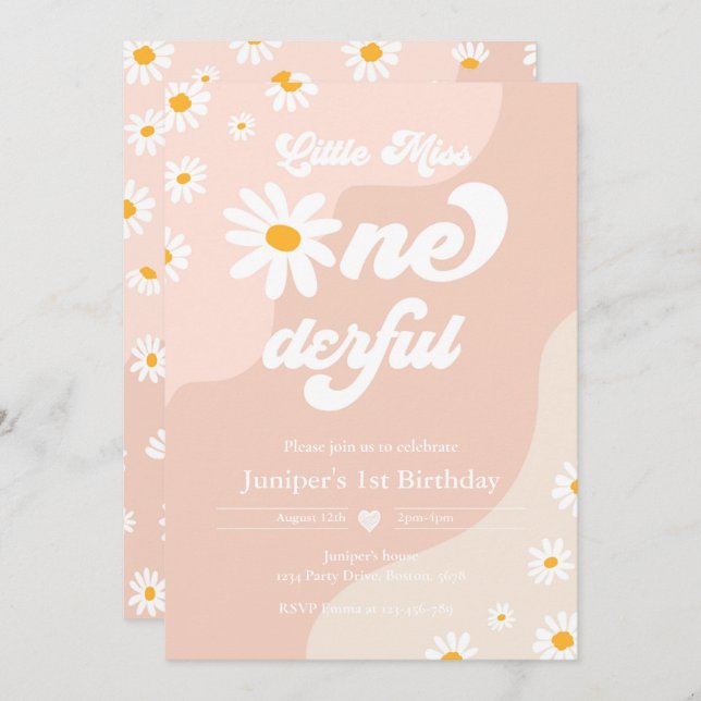 Little Miss ONEderful 1st Birthday Boho Daisy Invitation (Front/Back)