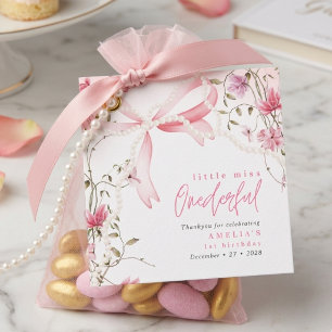 Little Miss Onederful 1st Birthday Coquette Bow Favour Tags