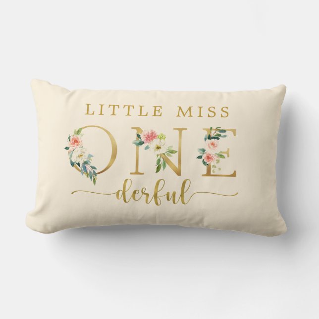 Little Miss Onederful 1st Birthday Girl Decoration Lumbar Cushion (Front)