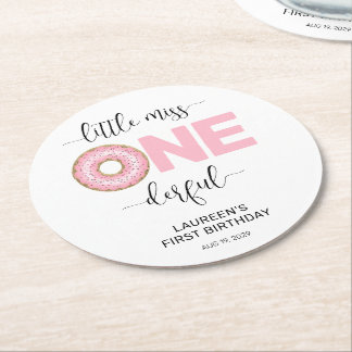 Little Miss Onederful 1st Birthday Round Paper Coaster