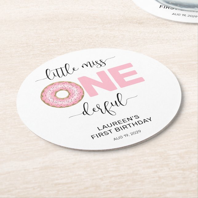 Little Miss Onederful 1st Birthday  Round Paper Coaster (Angled)