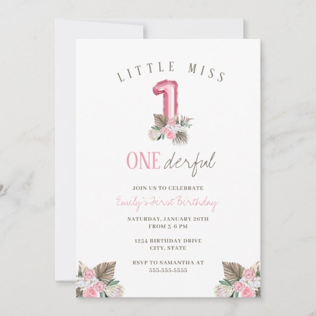 Little Miss ONEderful 1st First Birthday Invitation (Front)