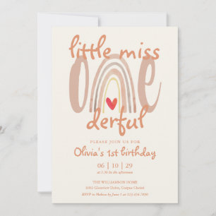 Little Miss Onederful Boho Rainbow 1st Birthday Invitation