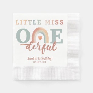 Little Miss Onederful Boho Rainbow Birthday Napkin