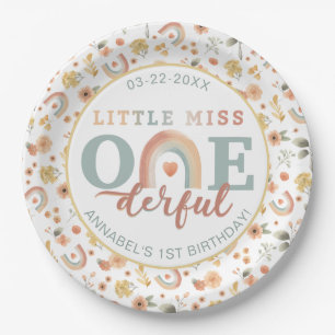 Little Miss Onederful Boho Rainbow Birthday Paper  Plate