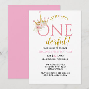  Little Miss Onederful Crown 1st Birthday  Invitation