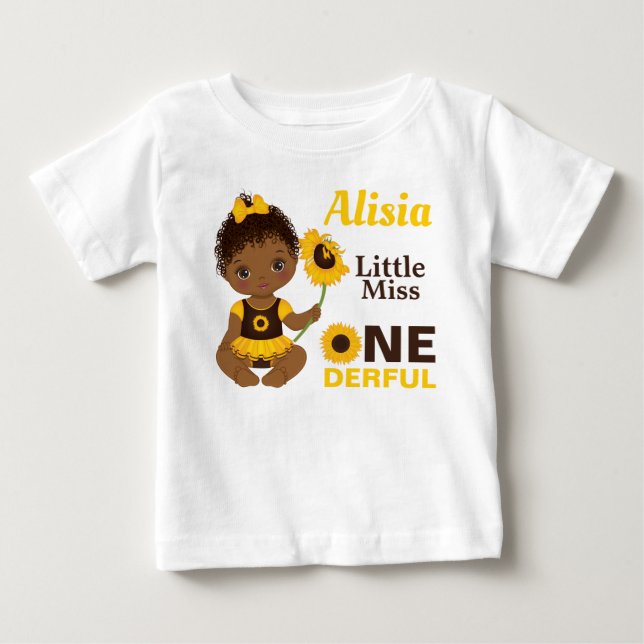 Little Miss Onederful Cute Black Baby Girl T-Shirt (Front)