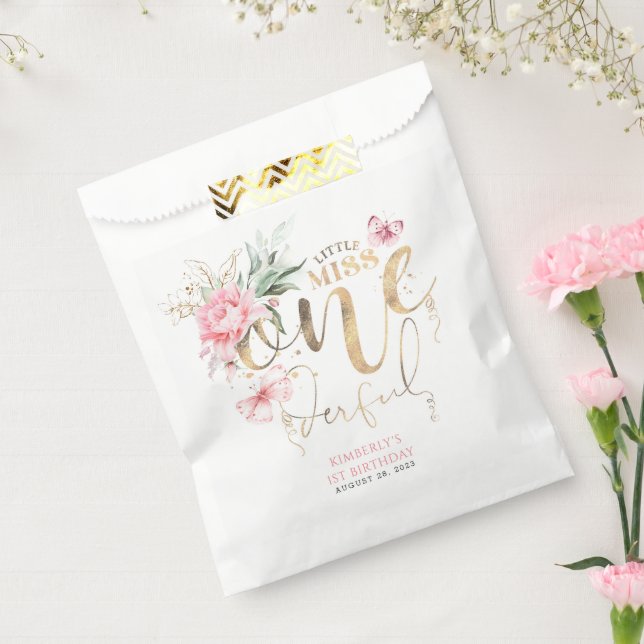 Little Miss Onederful Cute Floral 1st Birthday Favour Bags (Sealed)
