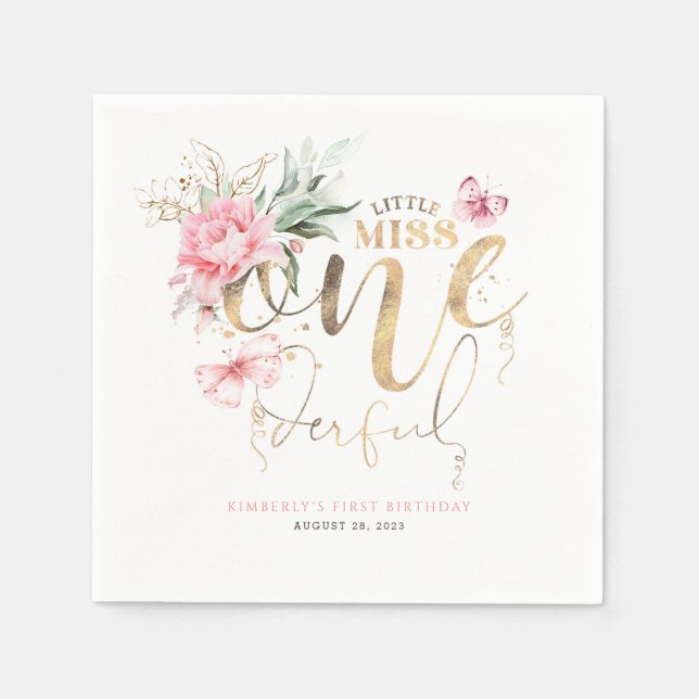 Little Miss Onederful Cute Floral 1st Birthday Nap Napkin (Front)