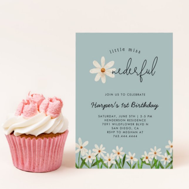 Little Miss ONEderful Daisy 1st Birthday Invitation (Creator Uploaded)