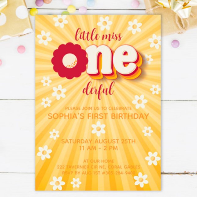 Little Miss Onederful Daisy First Birthday Invitat Invitation (Creator Uploaded)