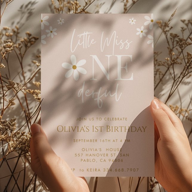  Little Miss ONEderful Daisy Flowers 1st Birthday  Invitation (Creator Uploaded)