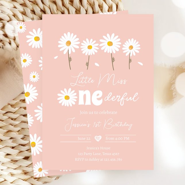 Little Miss Onederful Daisy Pink First Birthday Invitation (Creator Uploaded)