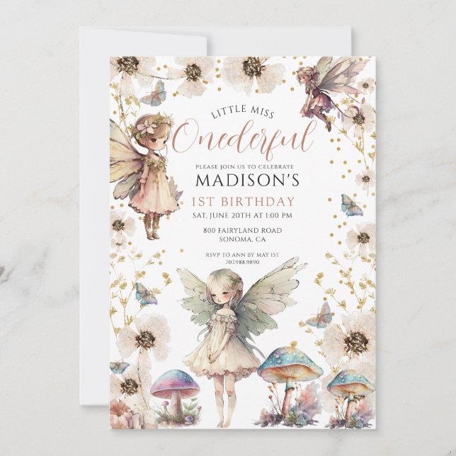 Little Miss ONEderful Fairy Girl's 1st Birthday Invitation (Front)