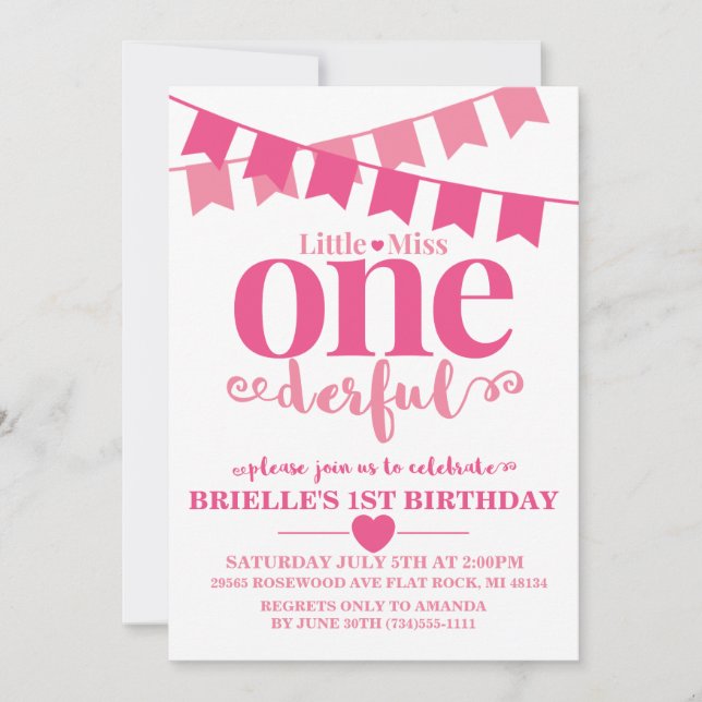 Little Miss Onederful First Birthday Invitation (Front)