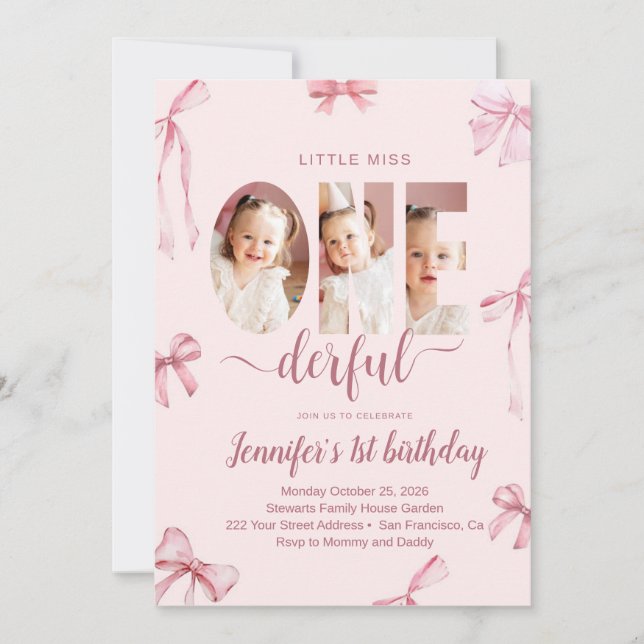 Little Miss Onederful First Birthday Invitation (Front)