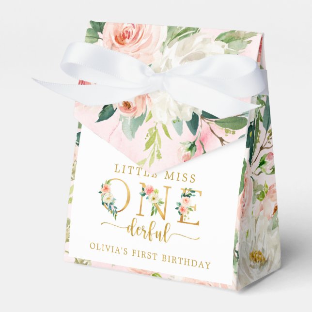 Little Miss Onederful Floral 1st Birthday Party Favour Box (Front Side)