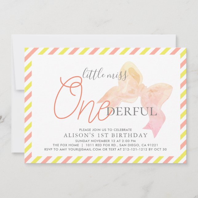 Little Miss ONEderful Girl 1st Birthday Invitation (Front)